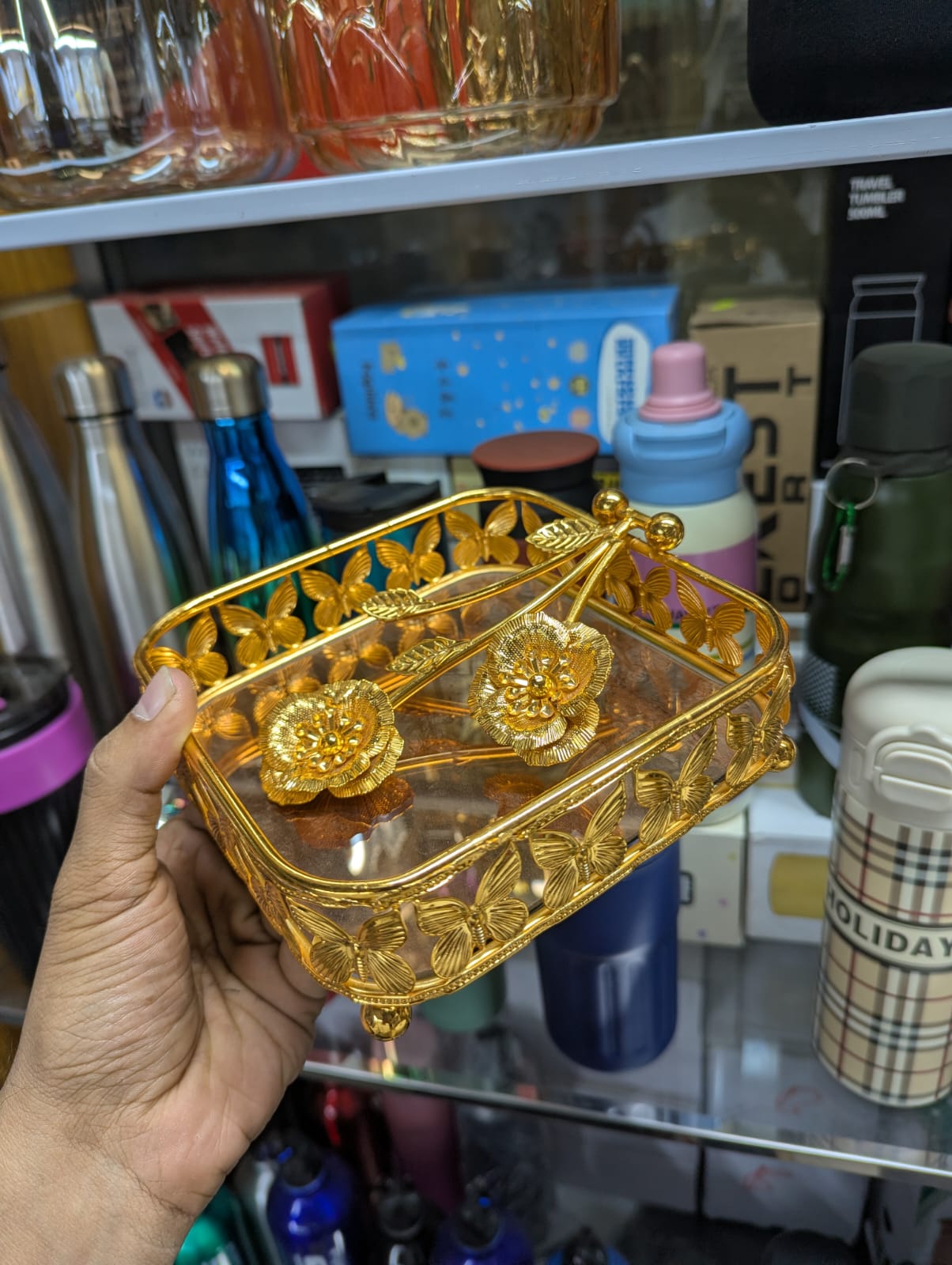 Golden Coated Napkin Holder with Glass Base | Luxury Tissue Holder for Dining Table