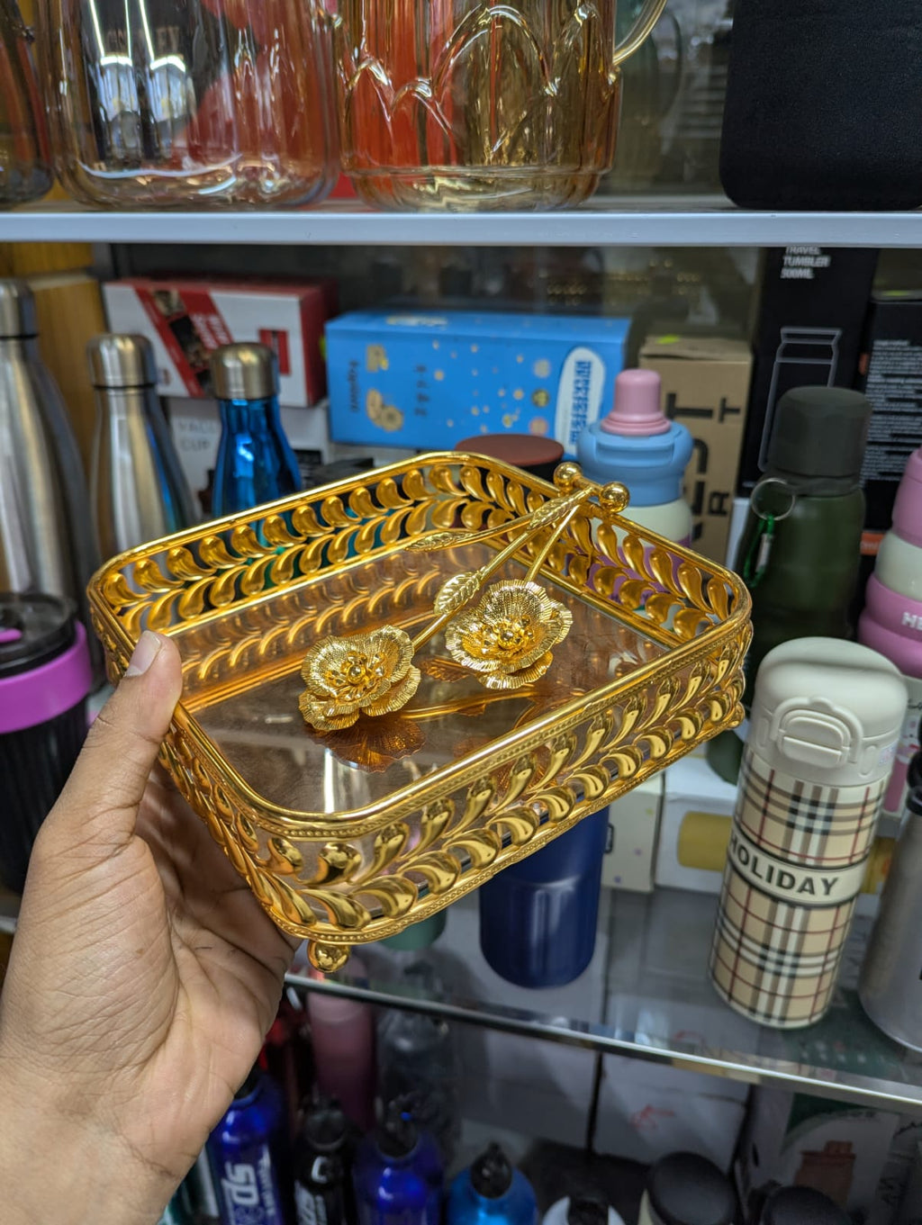 Golden Coated Napkin Holder with Glass Base | Luxury Tissue Holder for Dining Table