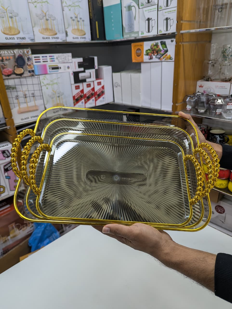 Luxury Rectangle Golden Tray Set (3pcs) | Nordic Style Biodegradable Plastic Serving Tray