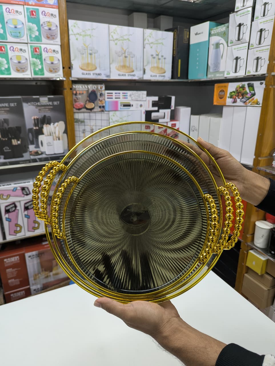 Luxury Rectangle Golden Tray Set (3pcs) | Nordic Style Biodegradable Plastic Serving Tray