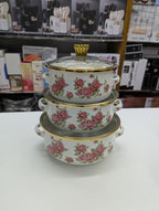 3pcs High Quality 16/18/20 cm Thick Mini Cooking Enamel Pot Set White Designs Glass Lid Eco-Friendly