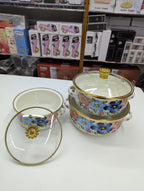 3pcs High Quality 16/18/20 cm Thick Mini Cooking Enamel Pot Set White Designs Glass Lid Eco-Friendly