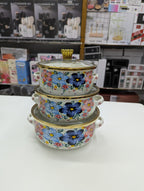 3pcs High Quality 16/18/20 cm Thick Mini Cooking Enamel Pot Set White Designs Glass Lid Eco-Friendly