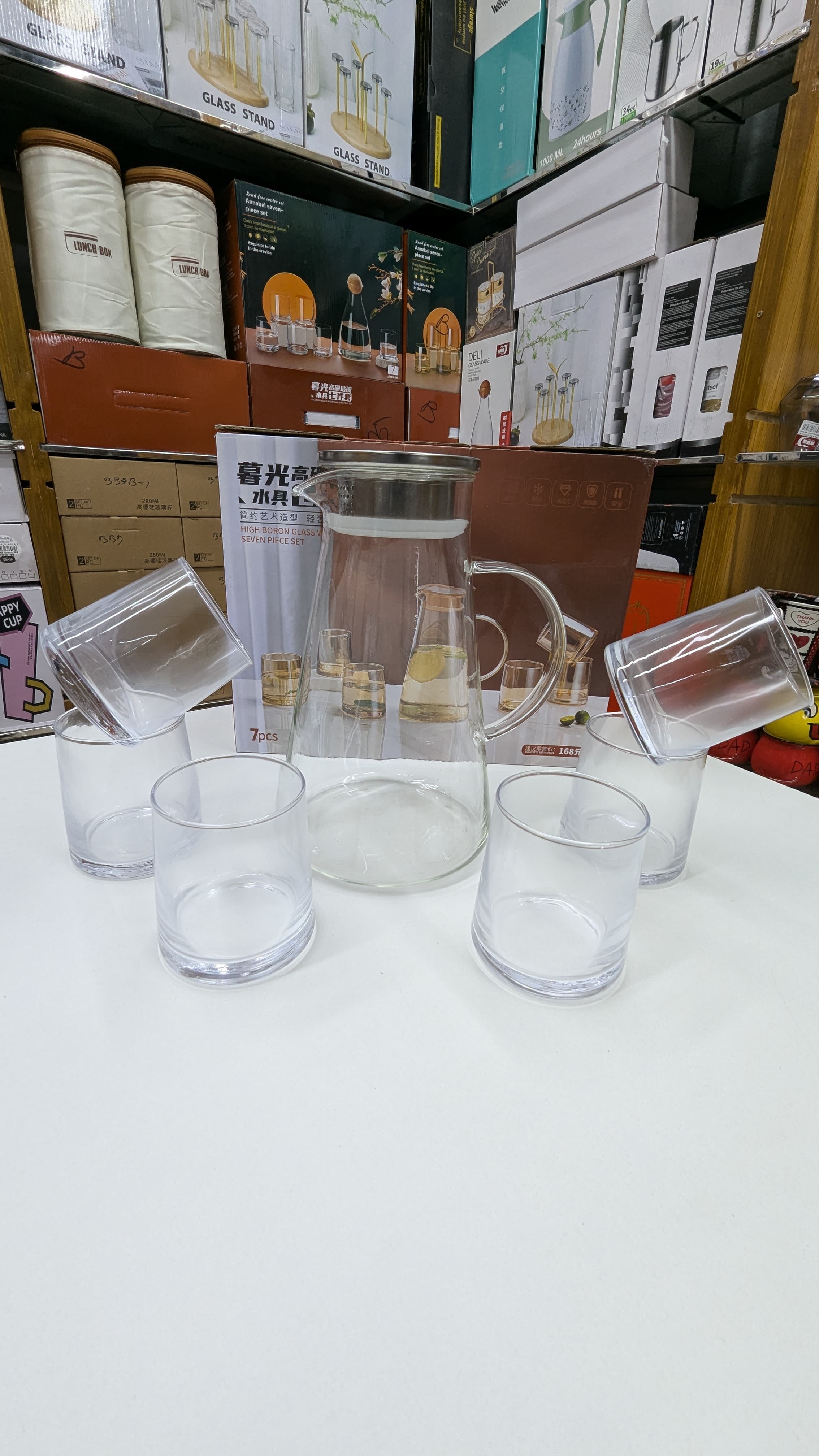 Heat-Proof Borosilicate Glass 6-Piece Jug Set