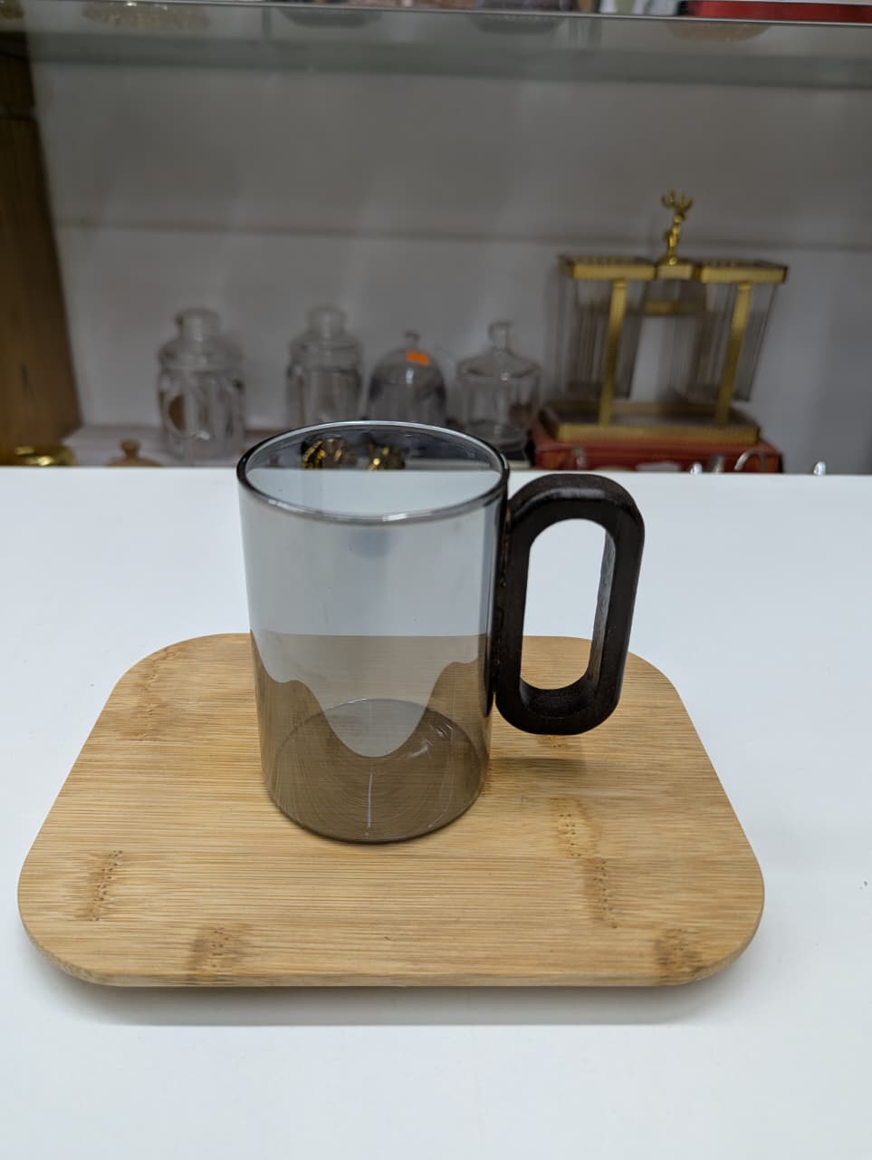 Wooden Handle Glass Mug – 300ml Capacity