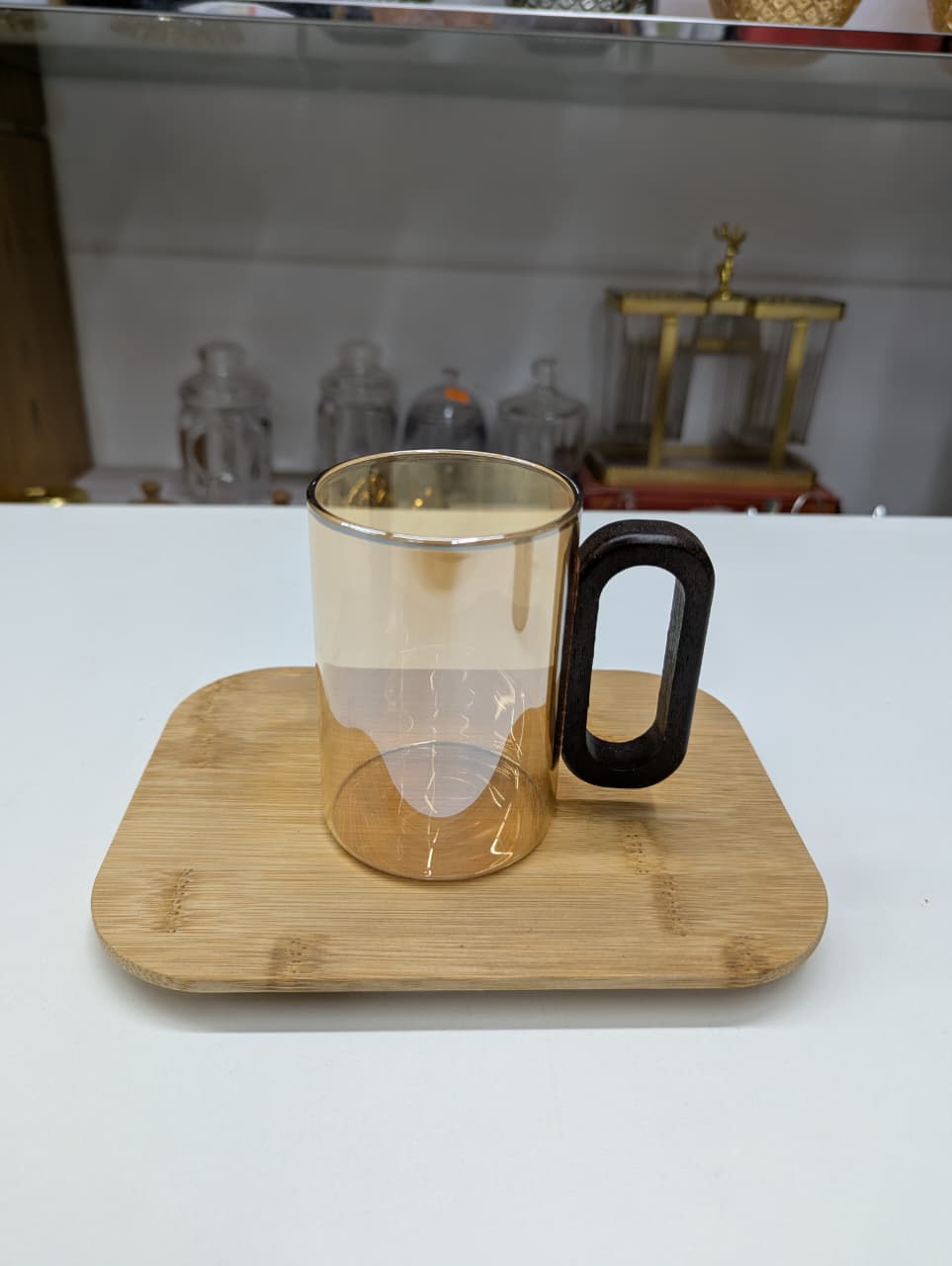 Wooden Handle Glass Mug – 300ml Capacity