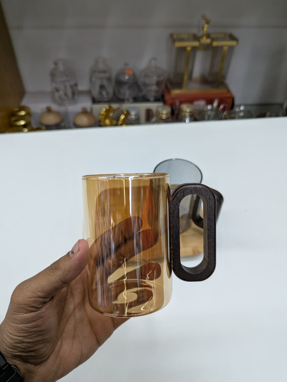 Wooden Handle Glass Mug – 300ml Capacity
