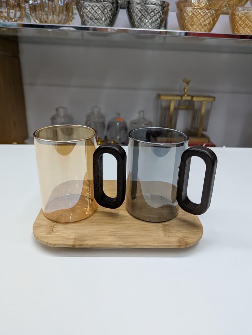 Wooden Handle Glass Mug – 300ml Capacity