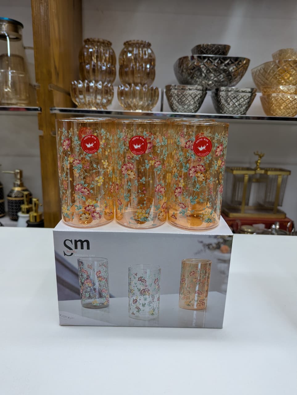 Floral Print High Heat Resistance Water Glass Set – 350ml Capacity 6 Pic Set