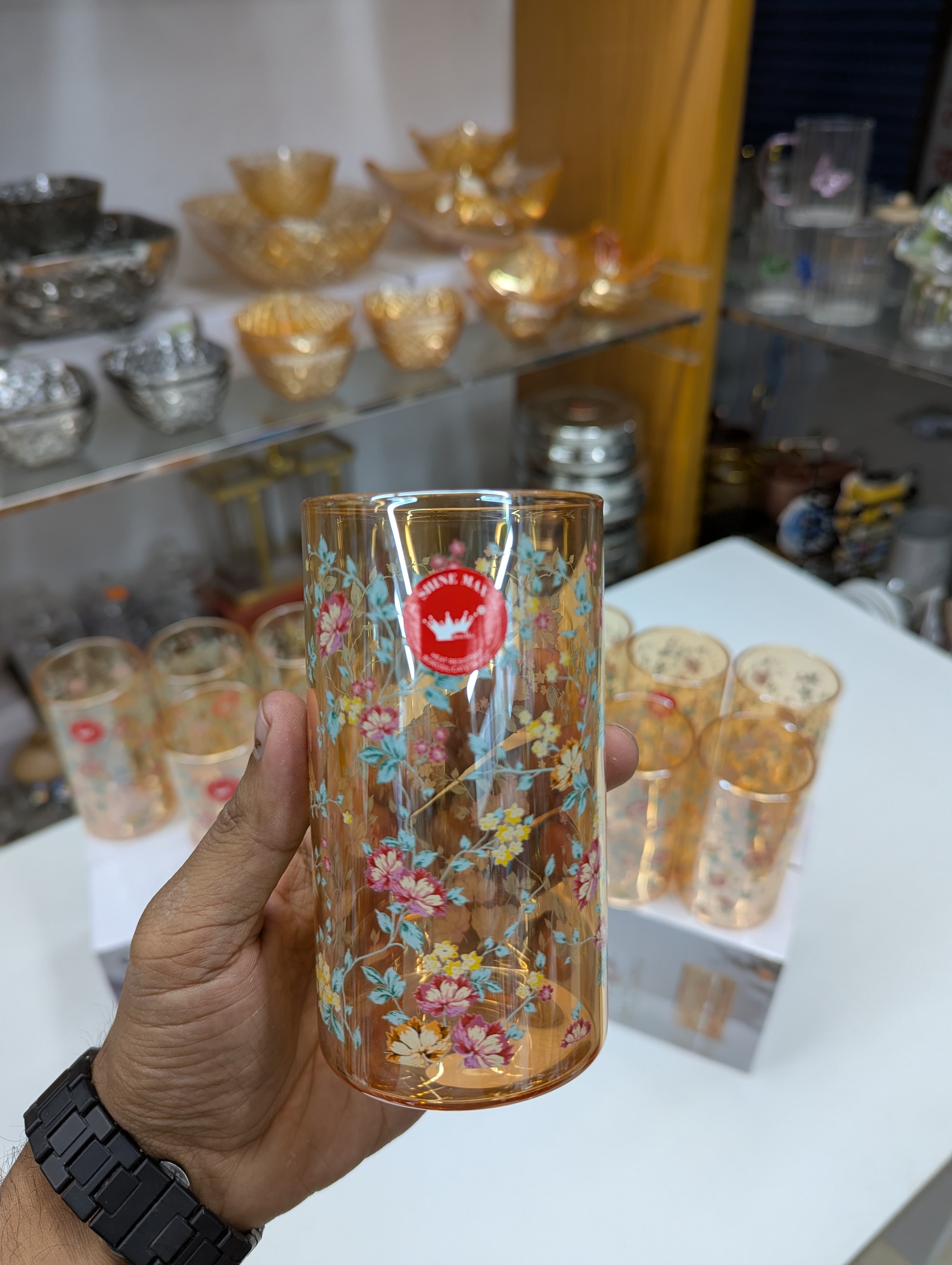 Floral Print High Heat Resistance Water Glass Set – 350ml Capacity 6 Pic Set