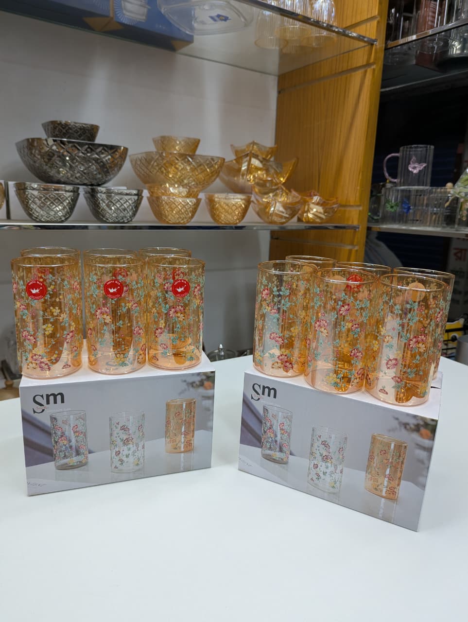 Floral Print High Heat Resistance Water Glass Set – 350ml Capacity 6 Pic Set