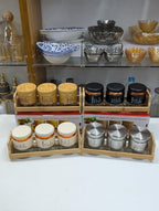 4pcs 400ml Glass Spice Storage Jar Set with Bamboo Stand | Kitchen Organizer Spice Container