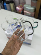 6 Pcs Borosilicate Glass Mug Set with Colored Handles | Heat Resistant Clear Coffee Tea Cups