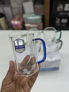 6 Pcs Borosilicate Glass Mug Set with Colored Handles | Heat Resistant Clear Coffee Tea Cups
