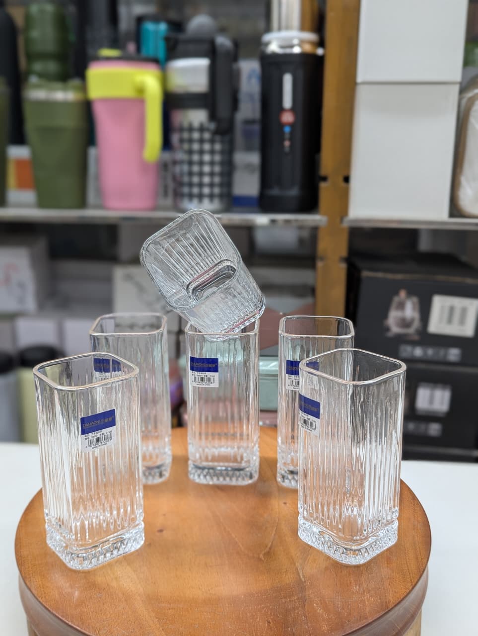 315ml Diamond Brand Square Shape Premium Glass | Elegant Drinking Glass for Water, Juice & Beverages