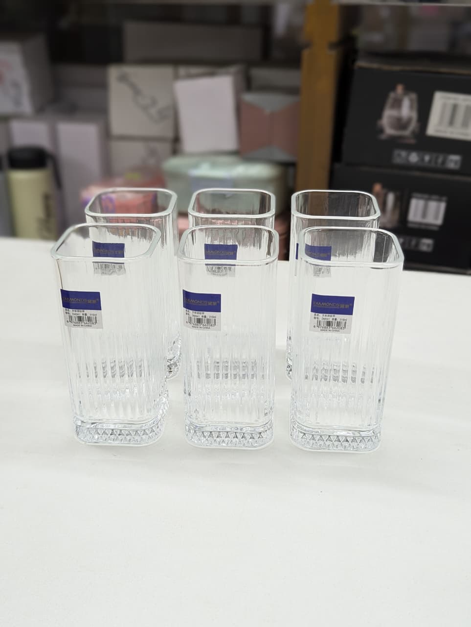 315ml Diamond Brand Square Shape Premium Glass | Elegant Drinking Glass for Water, Juice & Beverages