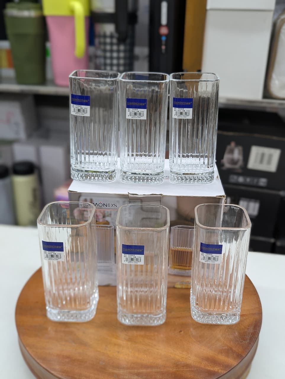 315ml Diamond Brand Square Shape Premium Glass | Elegant Drinking Glass for Water, Juice & Beverages