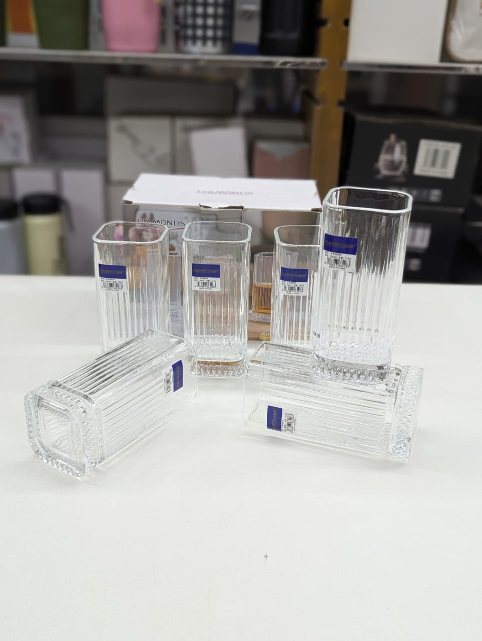 315ml Diamond Brand Square Shape Premium Glass | Elegant Drinking Glass for Water, Juice & Beverages