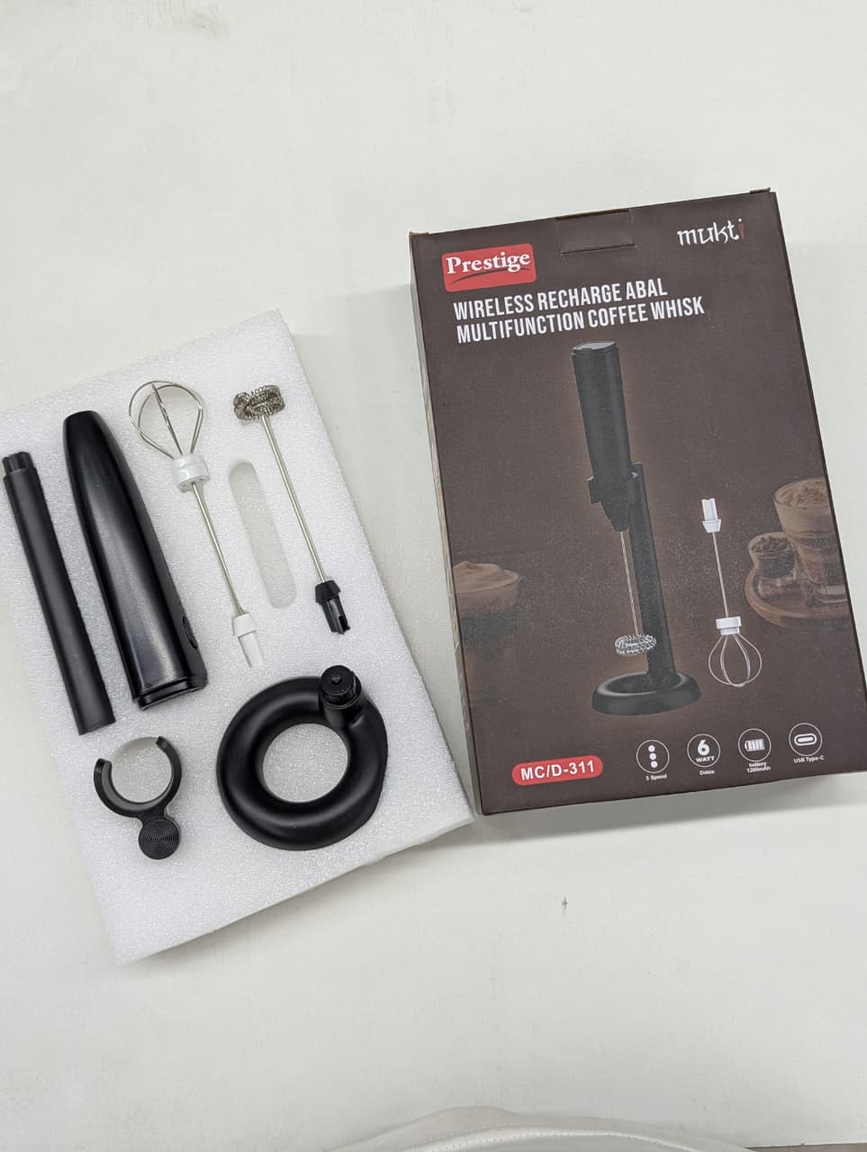 Prestige Wireless Rechargeable Multifunction Coffee Whisk | Electric Milk Frother & Egg Beater