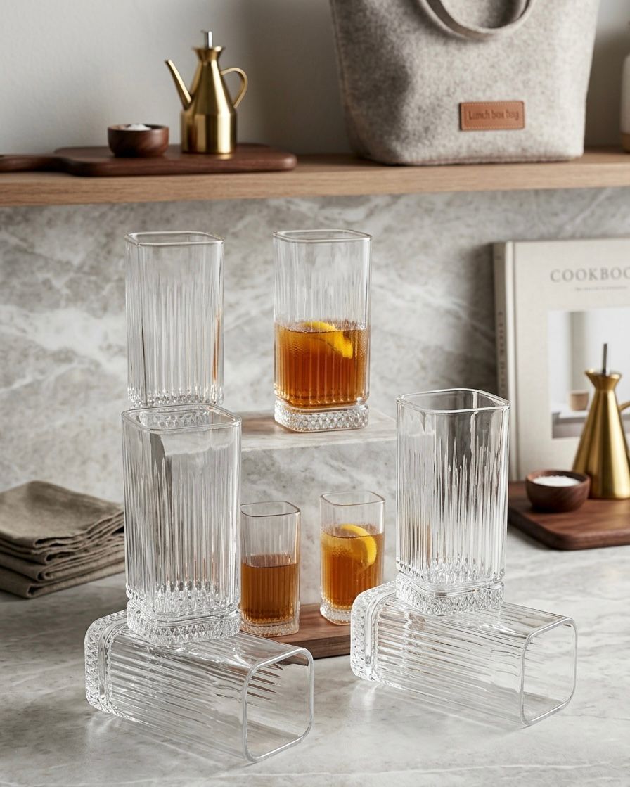 315ml Diamond Brand Square Shape Premium Glass | Elegant Drinking Glass for Water, Juice & Beverages
