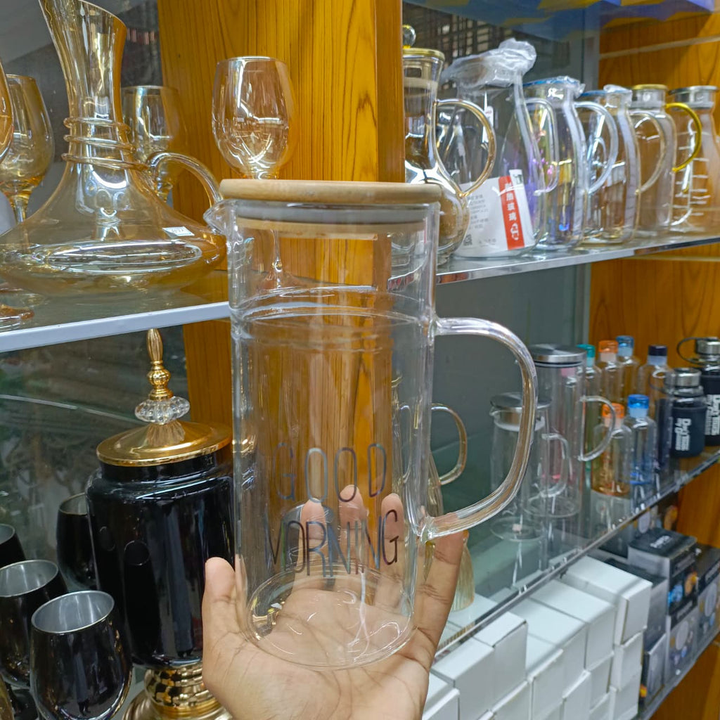 Eco-Friendly Household Carafe – Juice, Iced Tea &amp; Beer “Good Morning” Logo Pitcher with Lid