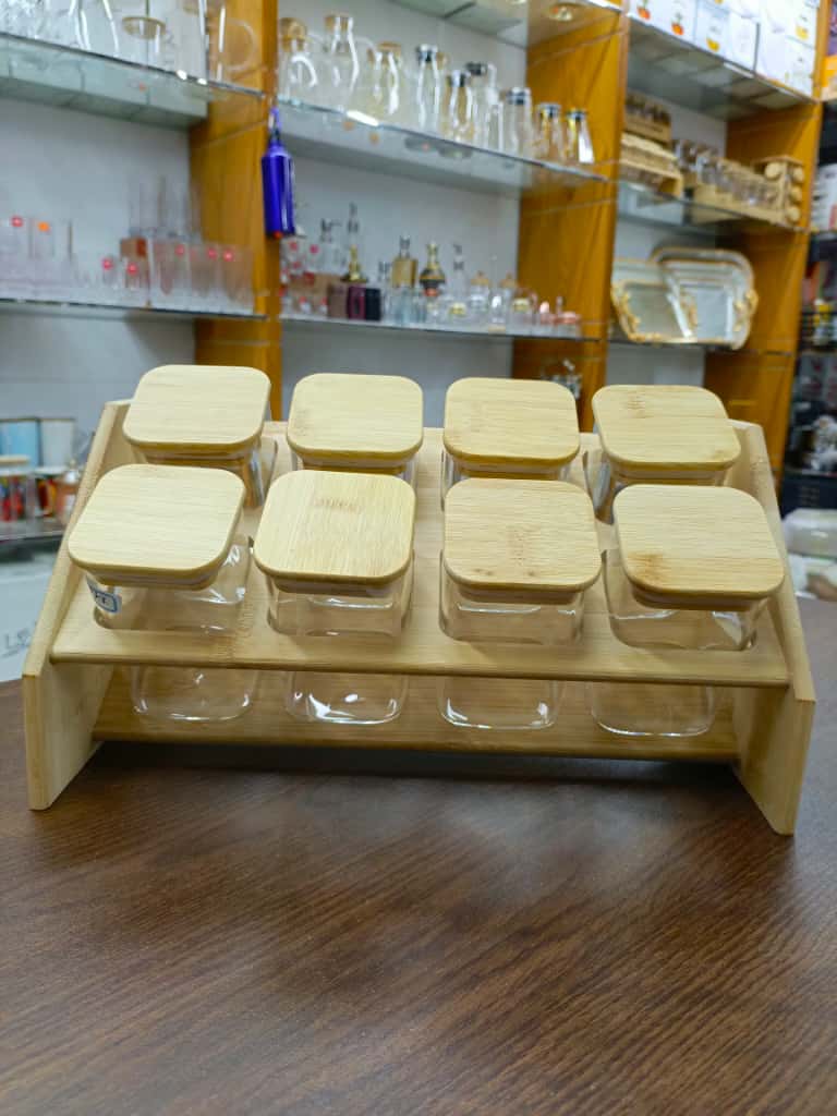 Multifunctional High Borosilicate Glass Airtight Jar Set with Bamboo Stand