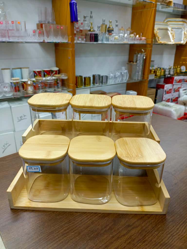 Multifunctional Eco-Friendly Glass Sealed Jar Set with Corner Bamboo Rack