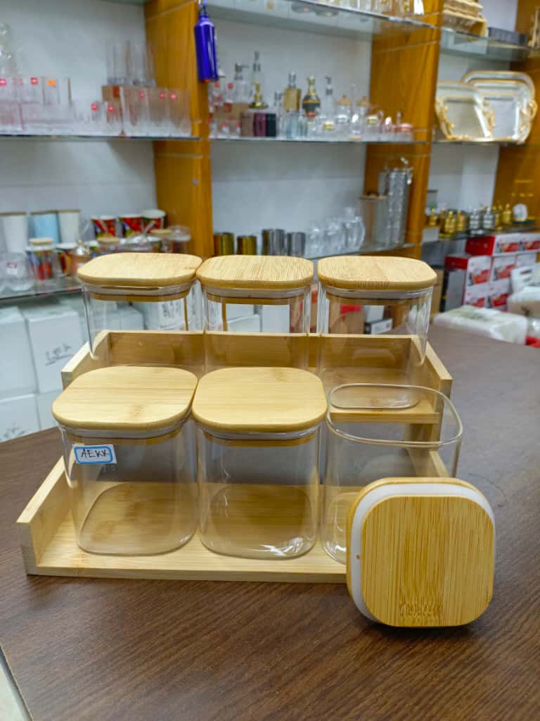Multifunctional Eco-Friendly Glass Sealed Jar Set with Corner Bamboo Rack