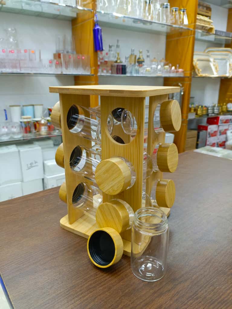 Kitchen Desktop Multi Functional Cooking Tool Spice Jars Organizer 3 Tiers 12 Cans Bamboo Rotating Spice Storage Rack