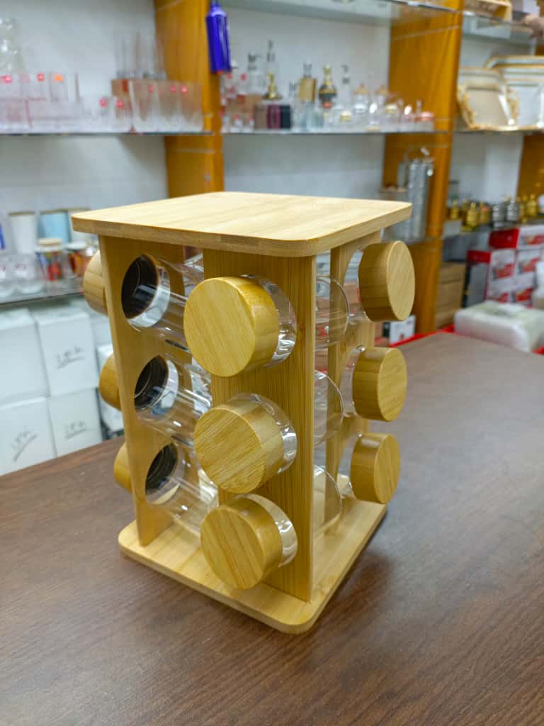 Kitchen Desktop Multi Functional Cooking Tool Spice Jars Organizer 3 Tiers 12 Cans Bamboo Rotating Spice Storage Rack
