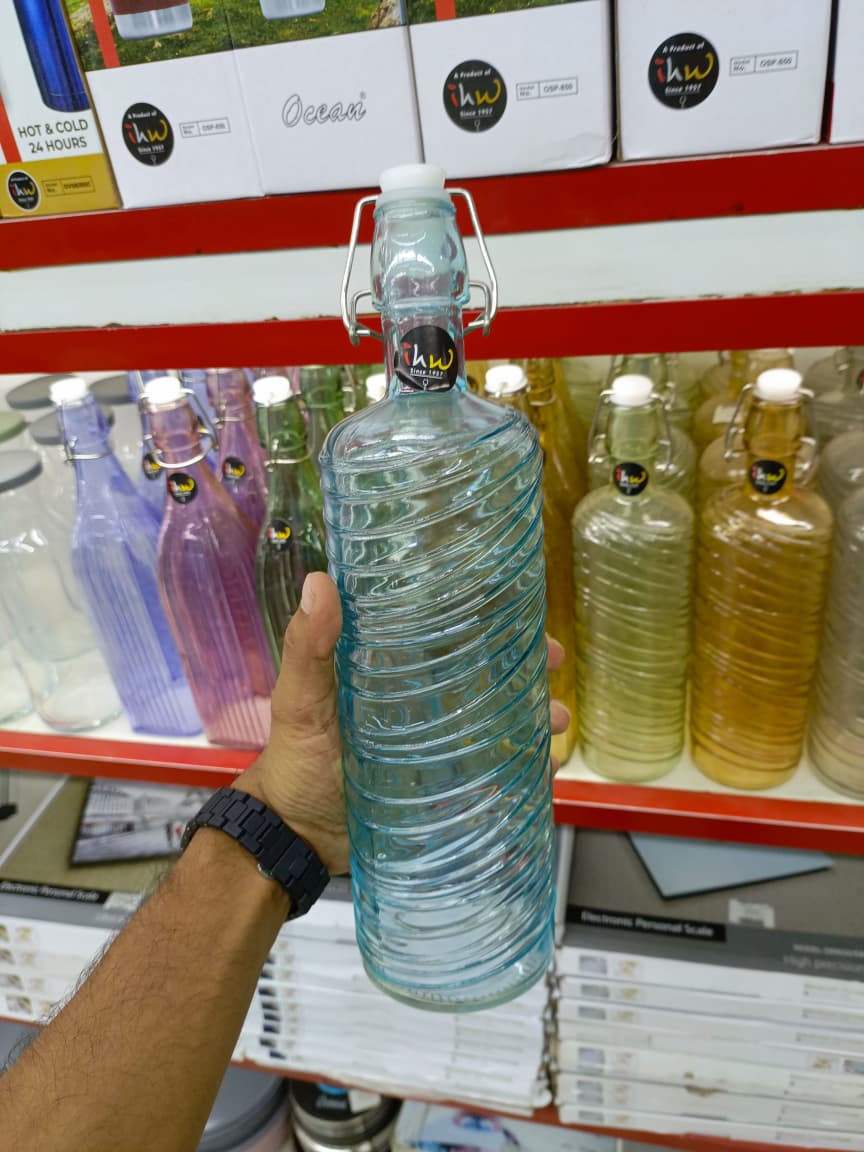 Quid Gaseosa Bottle – 1 Liter Mesh Air Blue | QD Premium Glass Water Bottle