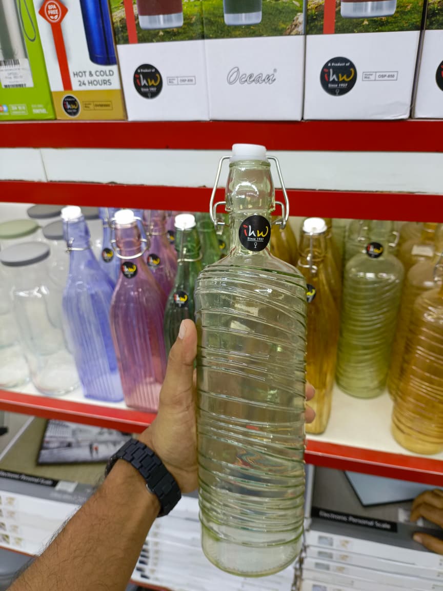 Quid Gaseosa Bottle – 1 Liter Mesh Air Blue | QD Premium Glass Water Bottle