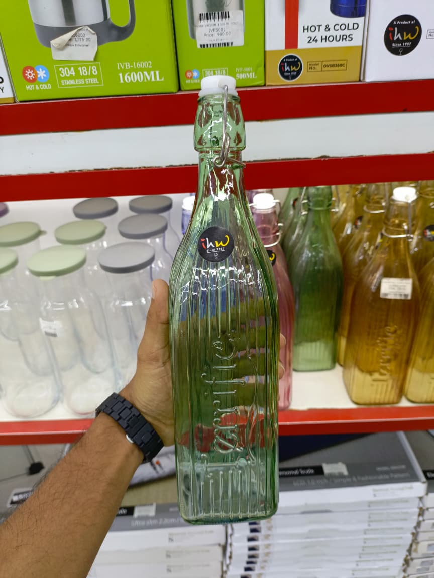 Quid Gaseosa 1L Square Green VIBA QD | Premium Glass Water & Juice Bottle