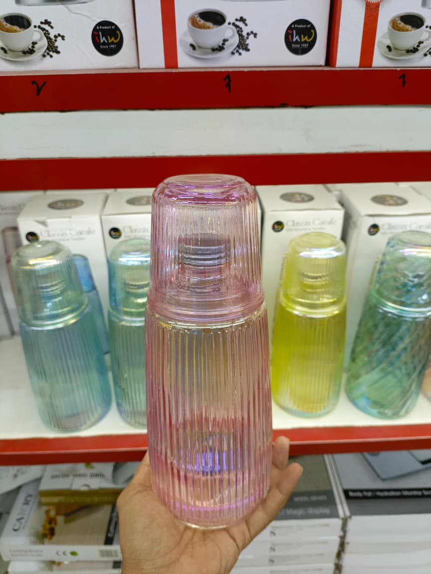 1300 ml Glass Juice, Water & Tea Bottle – 1L Standard Capacity with Removable Lid Cup for Hot & Cold Drinks