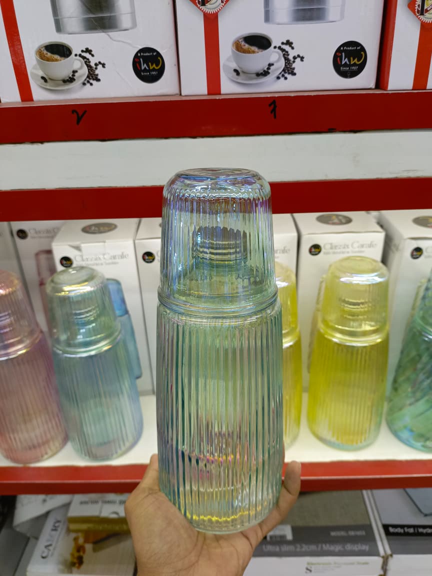 1300 ml Glass Juice, Water & Tea Bottle – 1L Standard Capacity with Removable Lid Cup for Hot & Cold Drinks