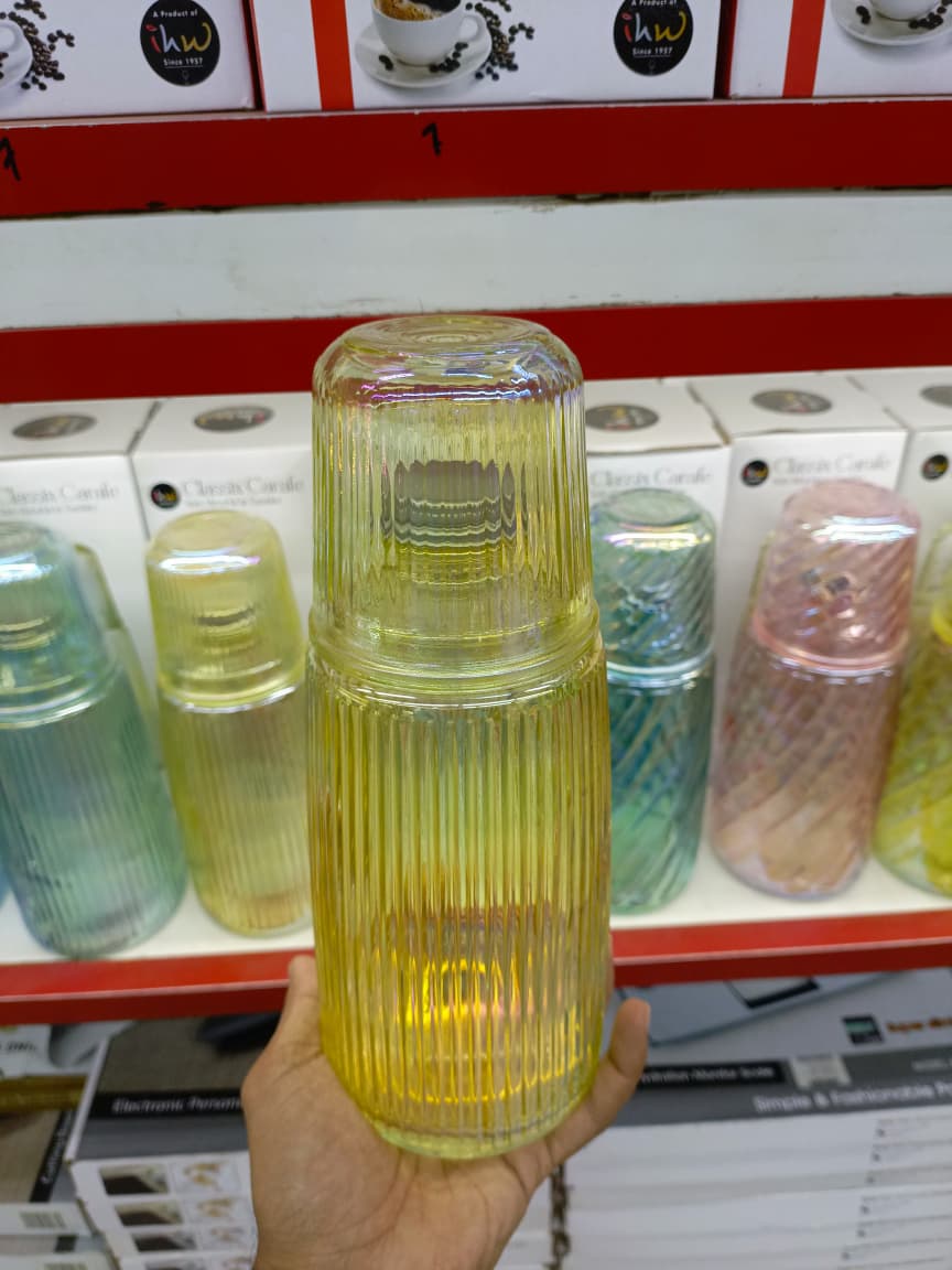 1300 ml Glass Juice, Water & Tea Bottle – 1L Standard Capacity with Removable Lid Cup for Hot & Cold Drinks