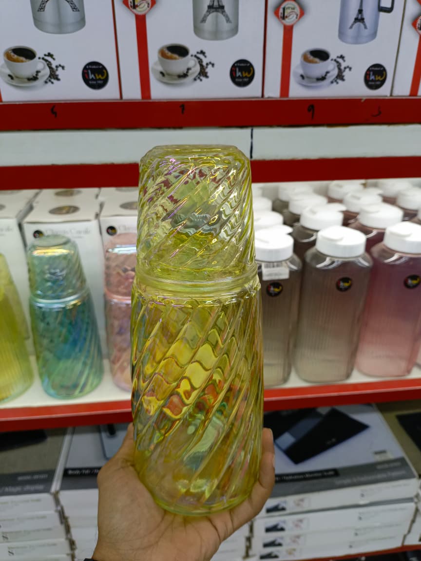 New Arrival – 1300ml Multi-Color Spray Glass Carafe & Cup Set | High-Quality Juice & Water Bottle with Lid