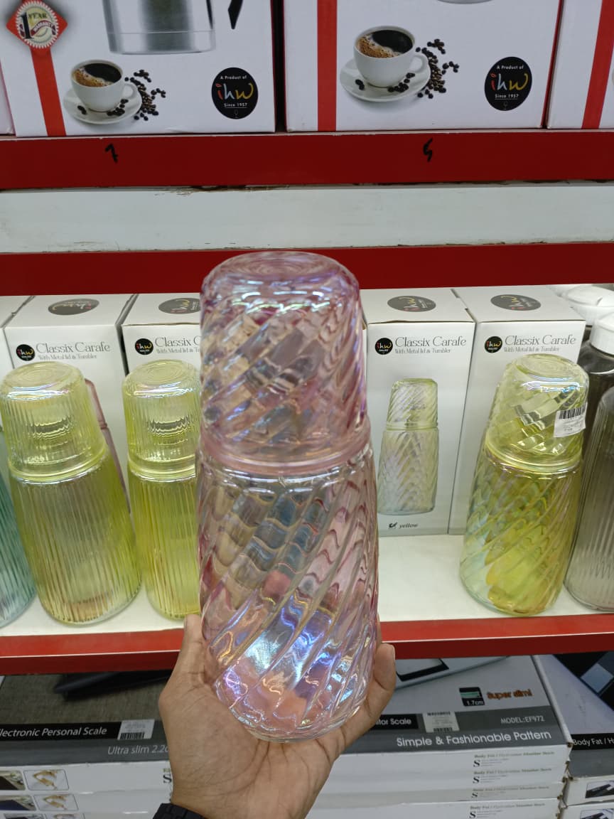 New Arrival – 1300ml Multi-Color Spray Glass Carafe & Cup Set | High-Quality Juice & Water Bottle with Lid