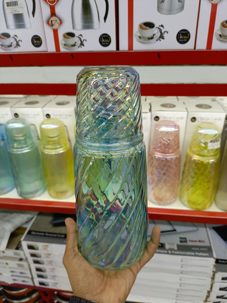 New Arrival – 1300ml Multi-Color Spray Glass Carafe & Cup Set | High-Quality Juice & Water Bottle with Lid