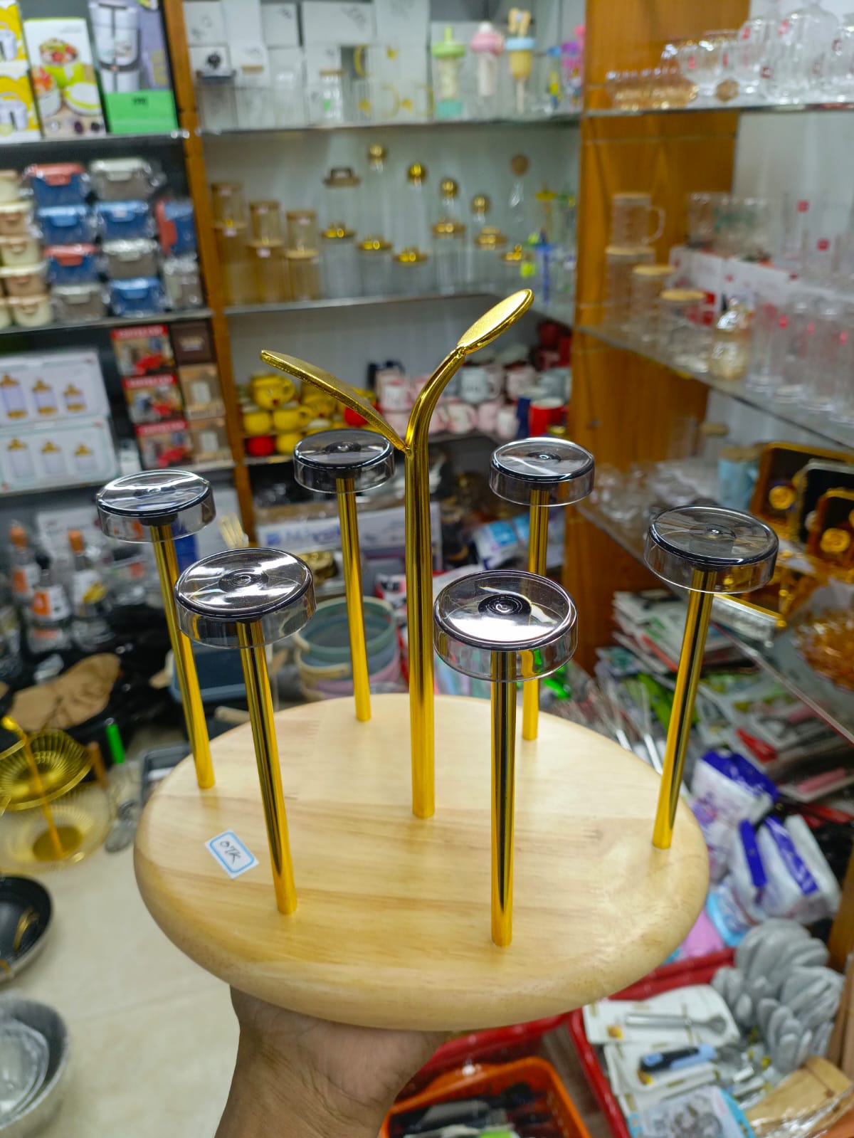 6-Cup Holder Tumbler Water Bottle Organizer Wooden Base Countertop Cup Drying Rack Stand