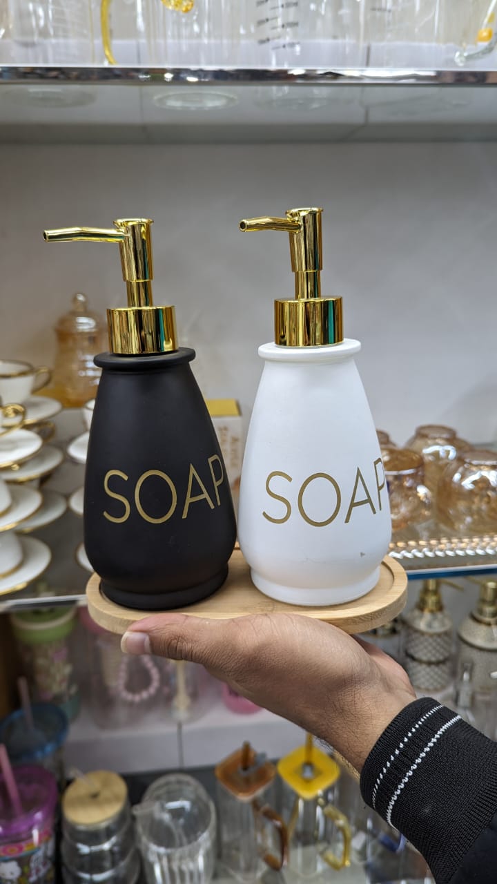 500ml Glass Liquid Soap Dispenser with Bamboo Tray | 16oz Refillable Soap Pump Bottle for Kitchen & Bathroom