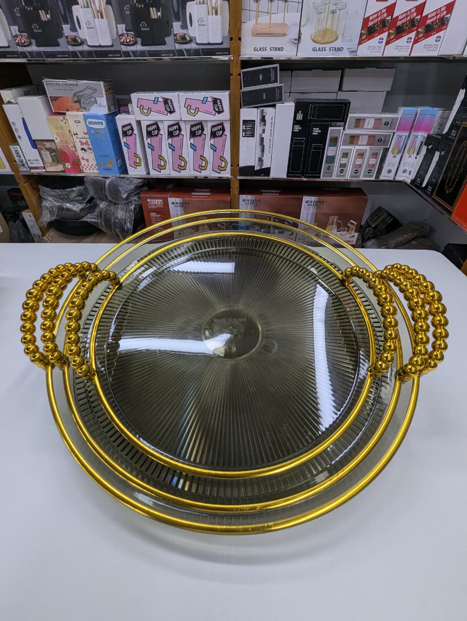 Luxury Rectangle Golden Tray Set (3pcs) | Nordic Style Biodegradable Plastic Serving Tray