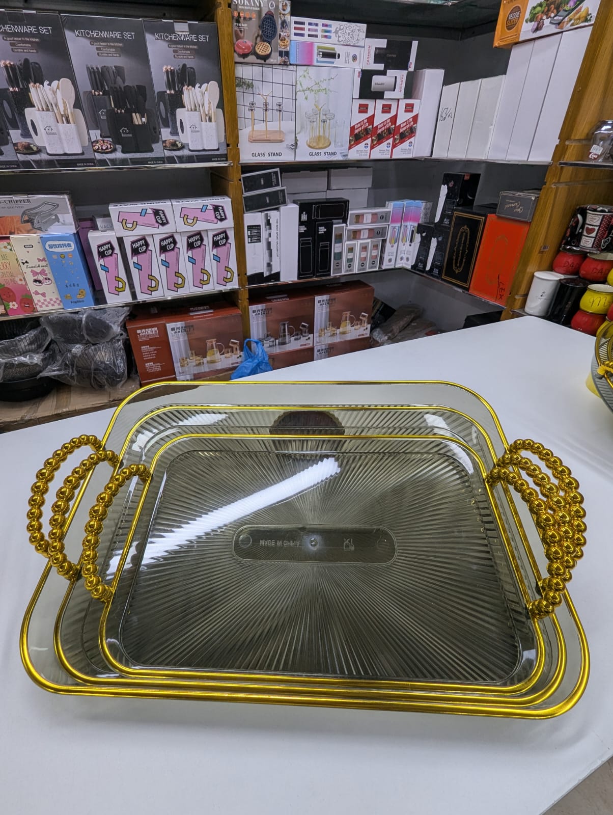 Luxury Rectangle Golden Tray Set (3pcs) | Nordic Style Biodegradable Plastic Serving Tray