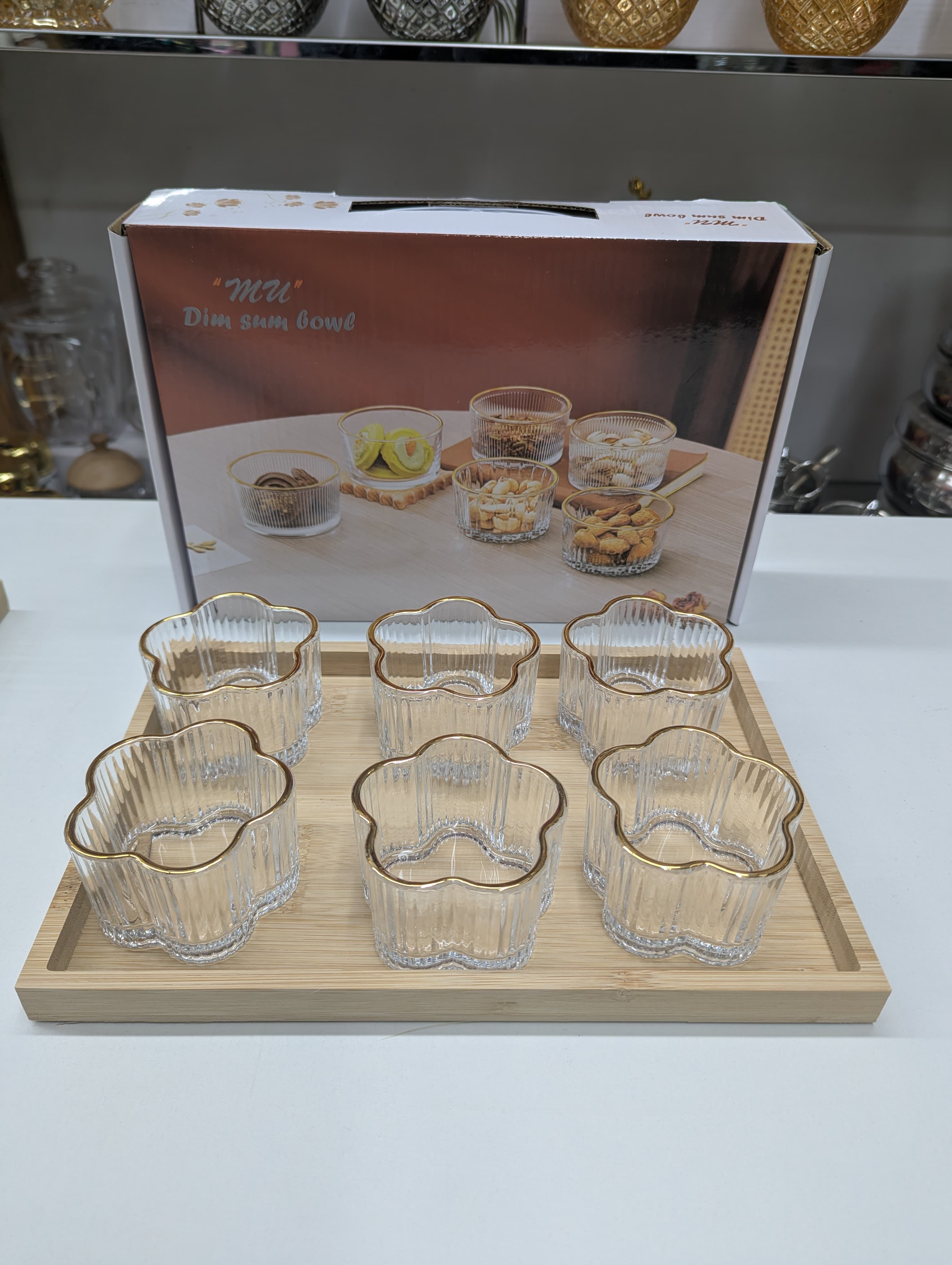 6 Pc Bowl Set with Bamboo Tray – Stylish Serving Bowl Set for Snacks & Dry Fruits