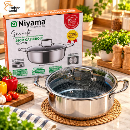 Premium 316 stainless steel honeycomb casserole for serving rice, curries, vegetables, and other homemade dishes.