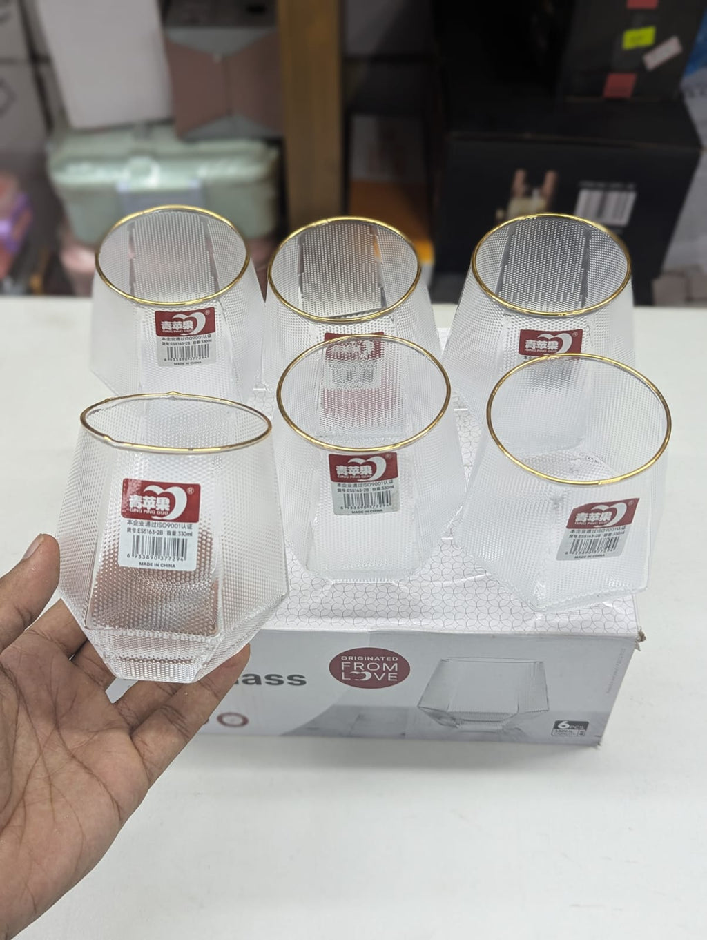 330ml Diamond Shape Clear Water Glass Premium Drinking Glass for Water, Juice & Beverages