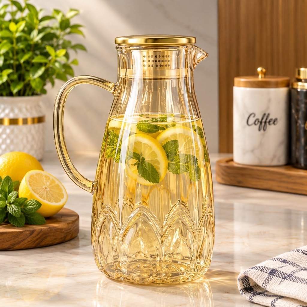 Elegant flower shaped transparent glass water jug