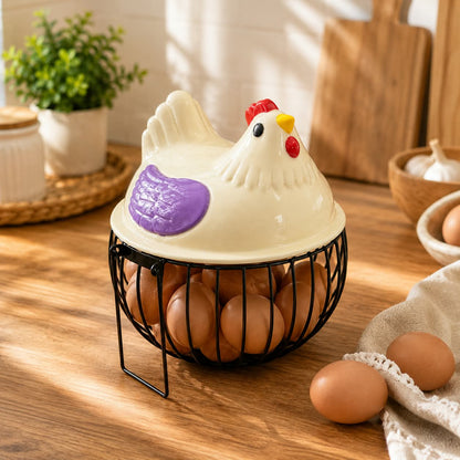 Premium quality imported egg storage basket with protective lid and durable metal body for organizing eggs in the kitchen.