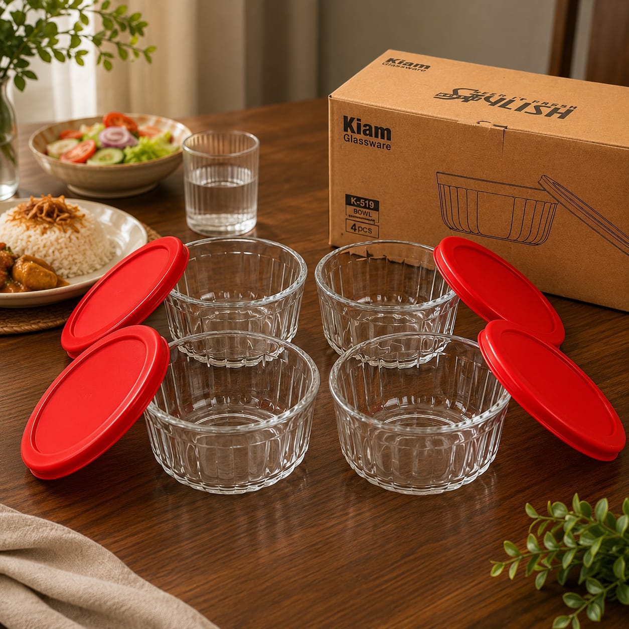 Kiam Oven Safe 4-Piece Glass Bowl Set – 500ml Heat Resistant Food Storage & Serving Bowls