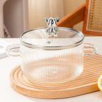 Cartoon Lid Flower Glass Cooking Pot – Heat Resistant &amp; Stove Safe